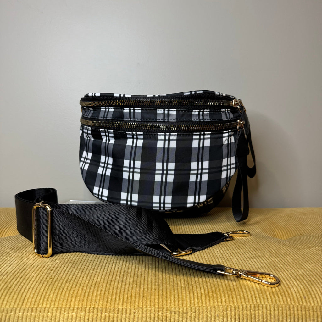 The Roni Nylon Crossbody - Black & White Plaid - PREORDER
