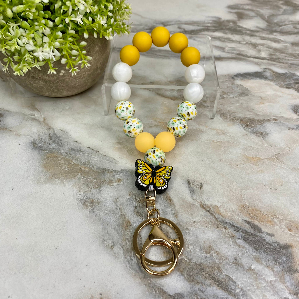 Silicone Bracelet Keychain - Yellow Butterfly