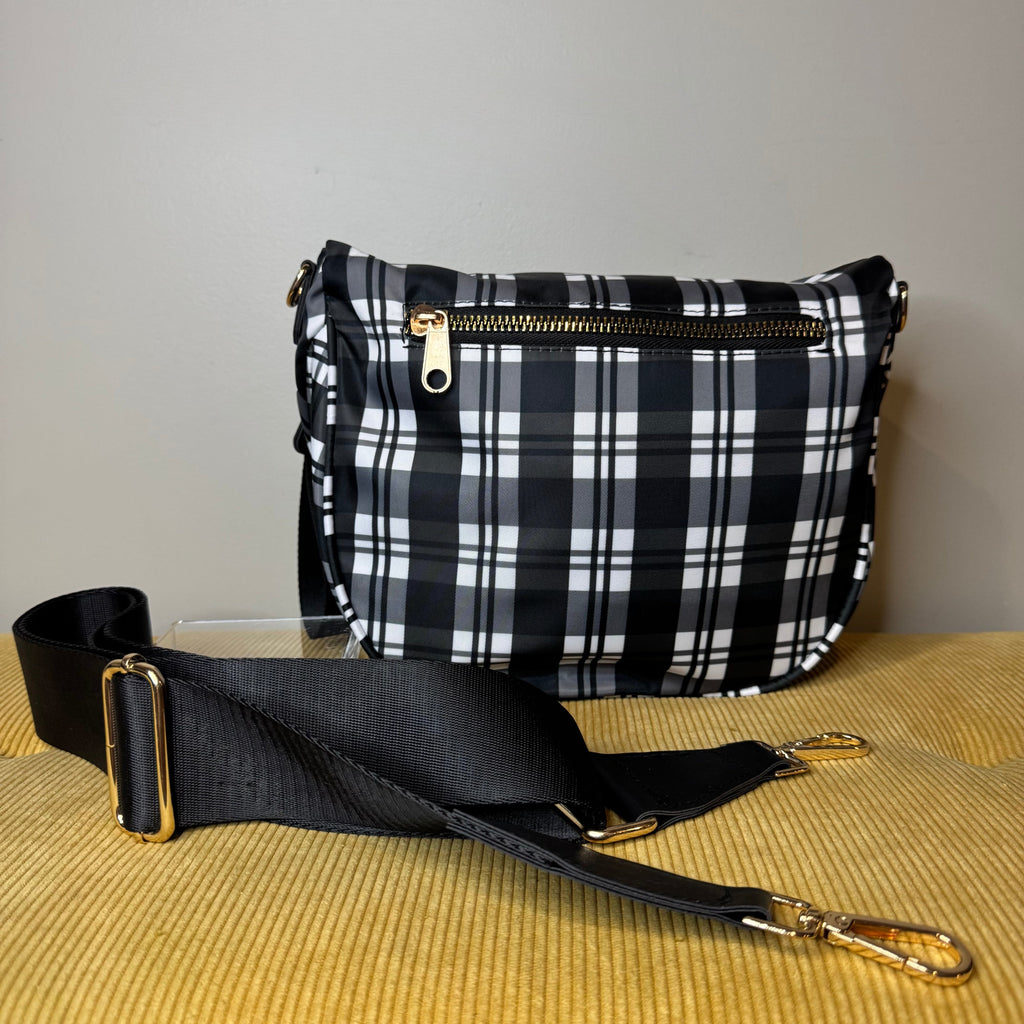 The Roni Nylon Crossbody - Black & White Plaid - PREORDER