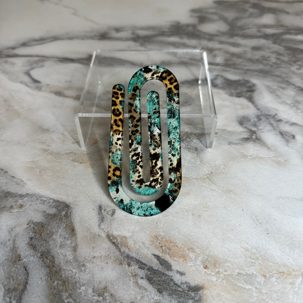 Jumbo Paperclip - Turquoise Cow Animal Print