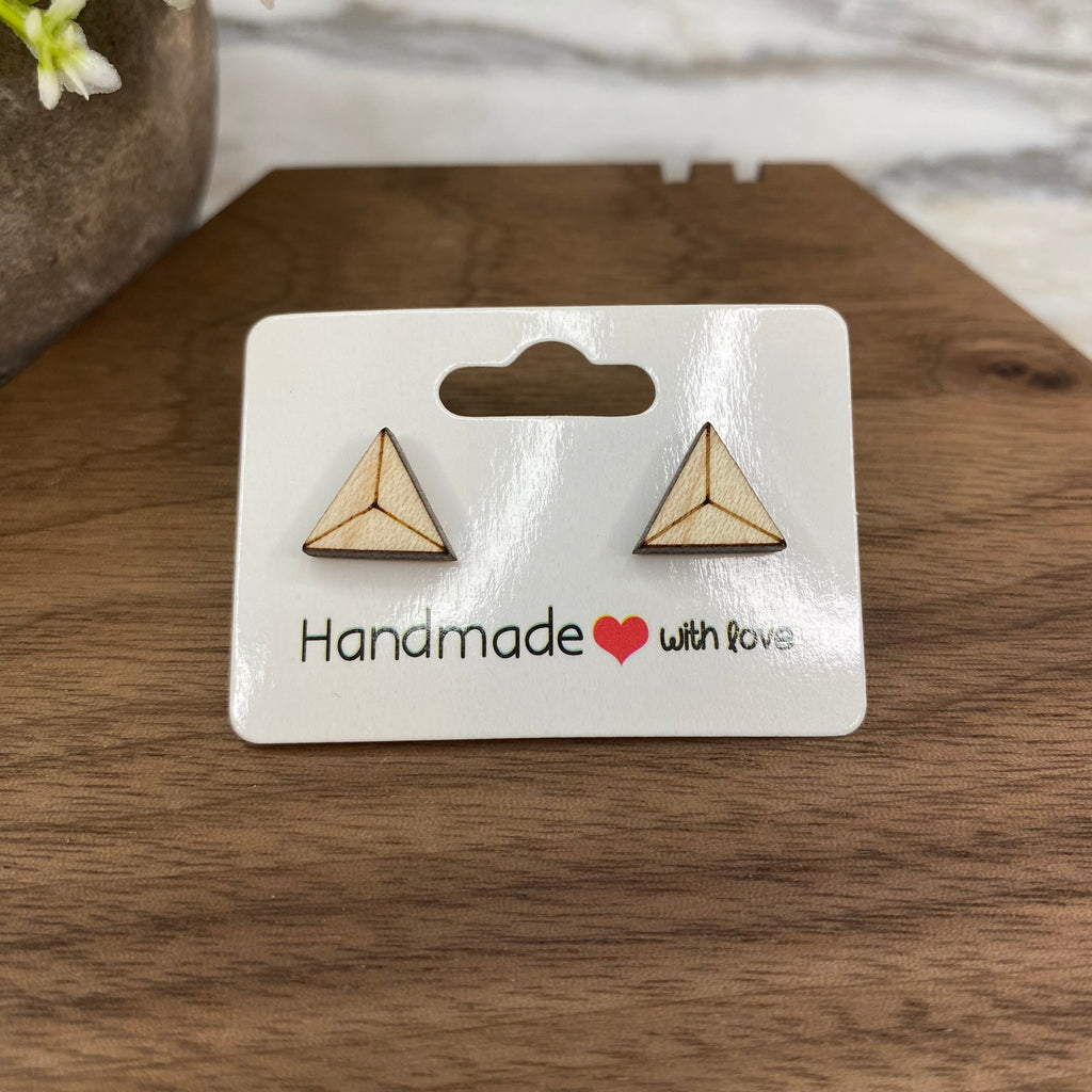 Wooden Stud Earrings - Triangle Pyramid