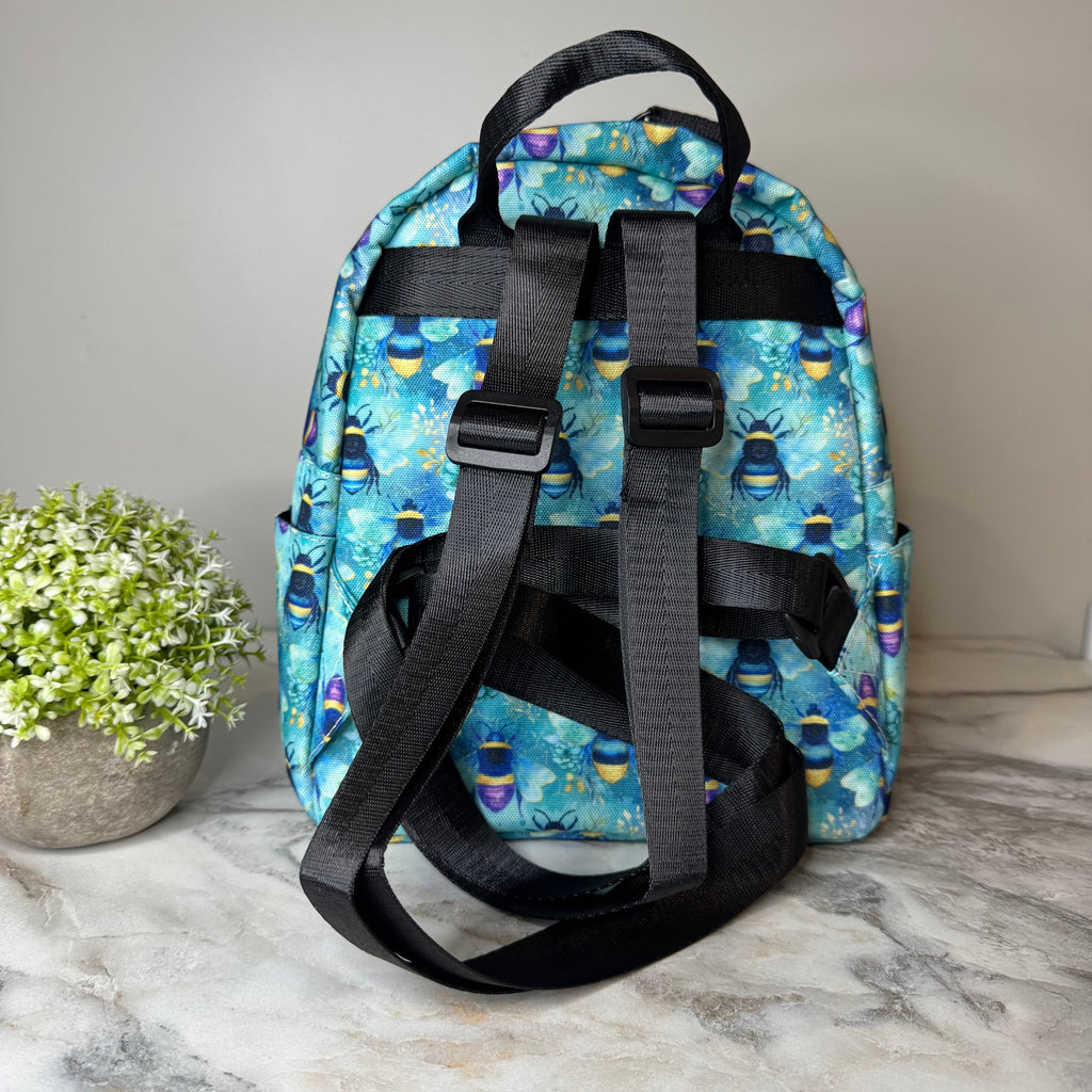 Mini Backpack - Teal Floral Bee