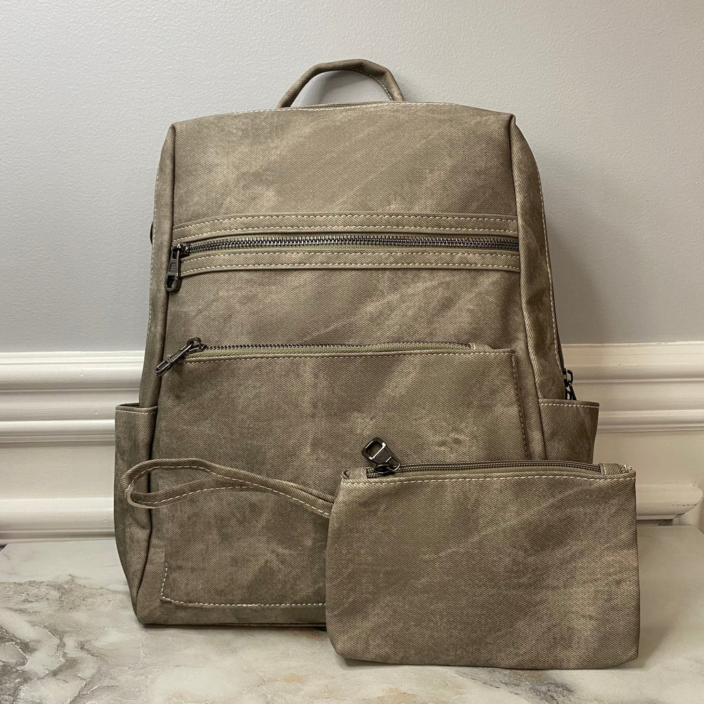 Denim Suede Brooke Backpack + Pouch - PREORDER