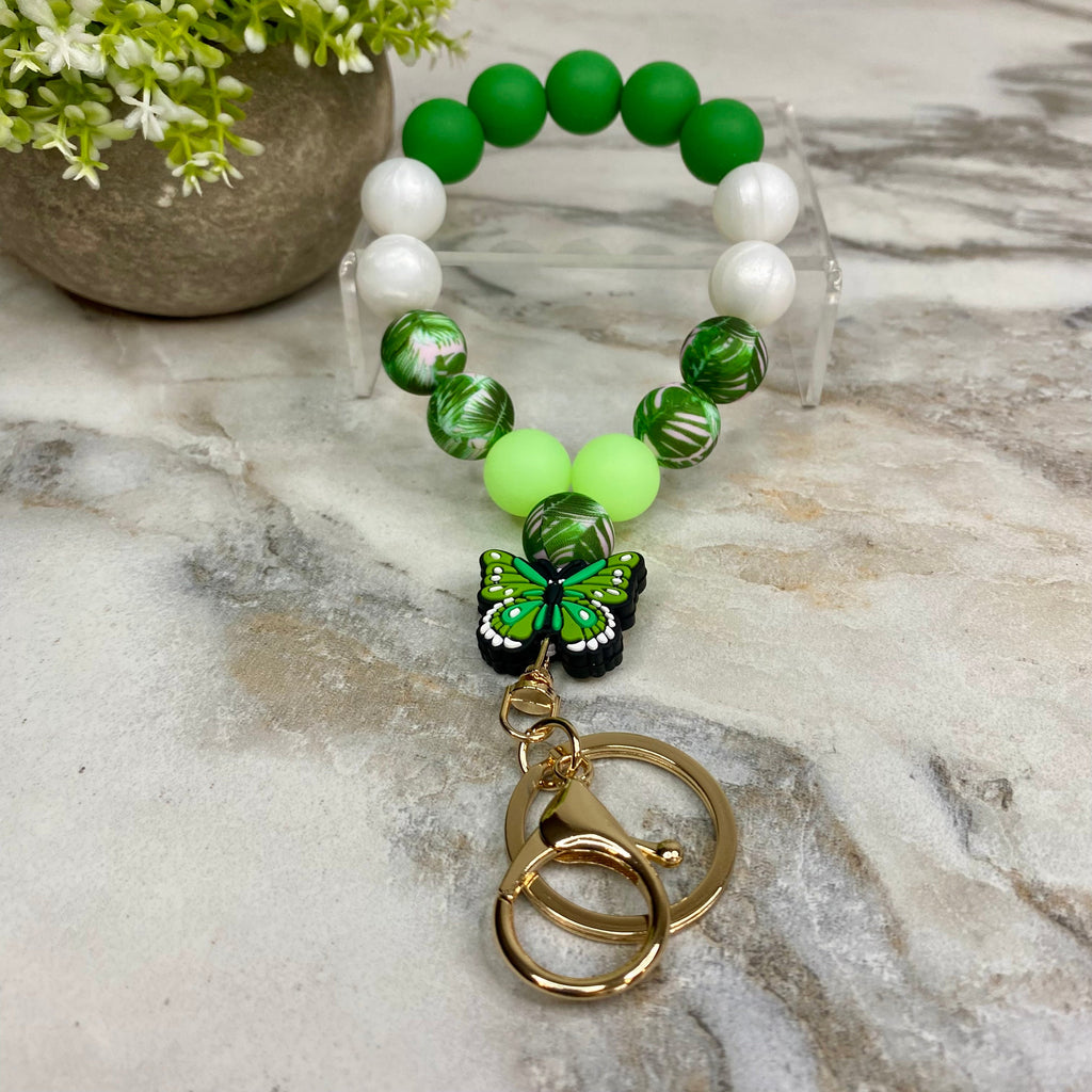 Silicone Bracelet Keychain - Olive Green Butterfly