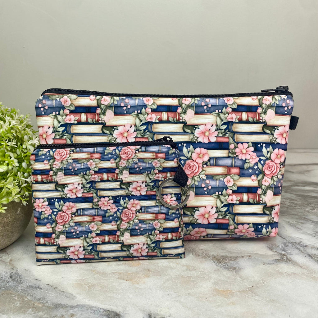 Pouch & Mini Pouch Bundled Set - Books All Over Navy Floral