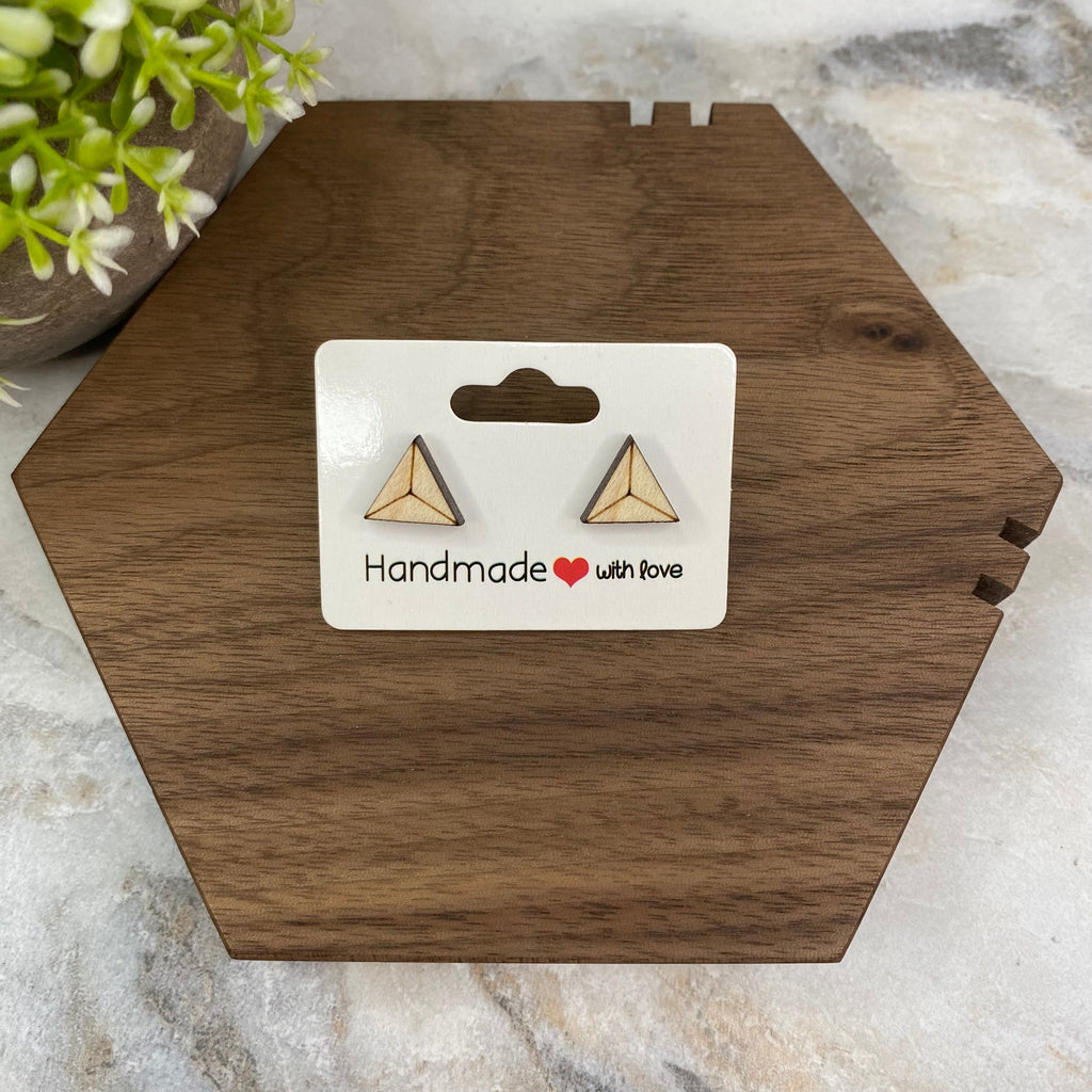Wooden Stud Earrings - Triangle Pyramid