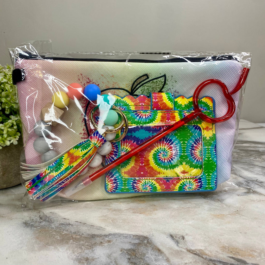 Pouch, Bracelet Keychain Card Holder, & Pen Bundled Set - Teacher, Love Grow Teach