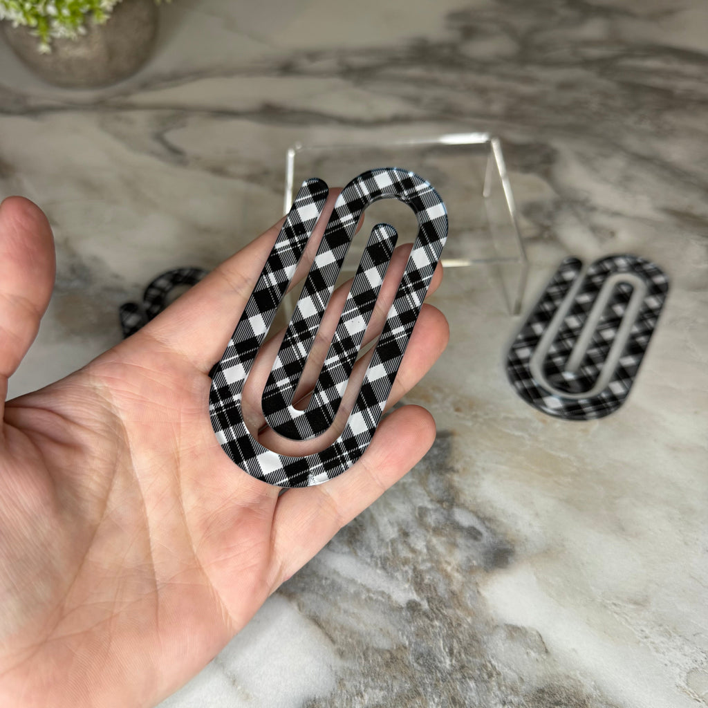 Jumbo Paperclip - Black & White Plaid