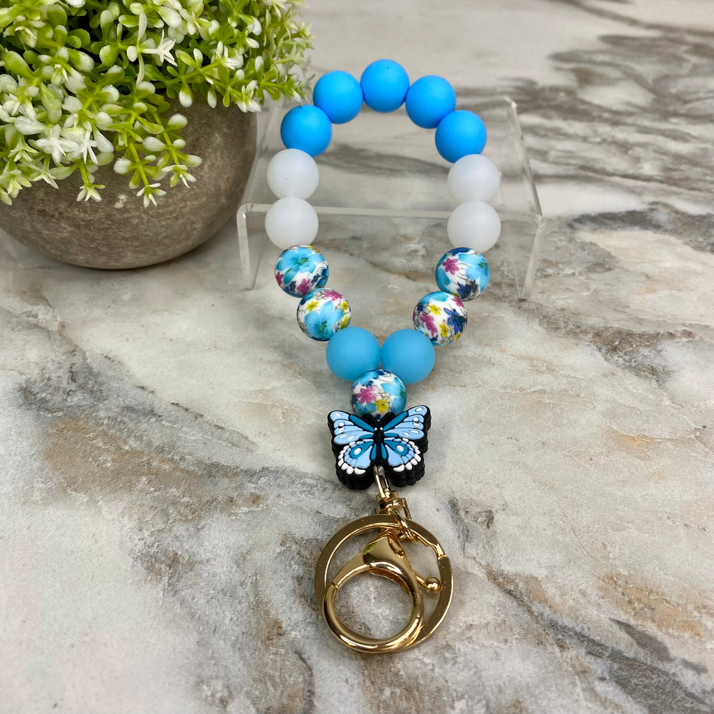 Silicone Bracelet Keychain - Blue Butterfly