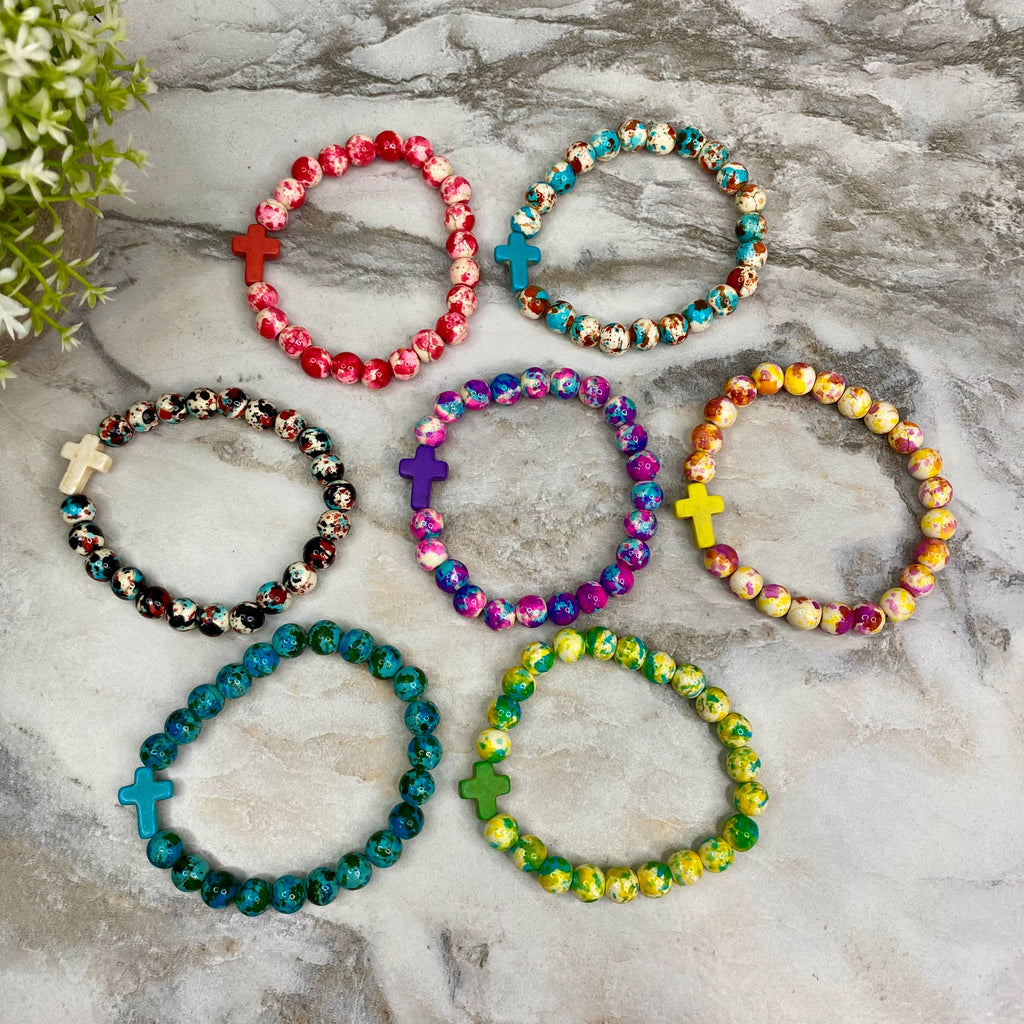 Bracelet - Religious - Marble Bead Cross