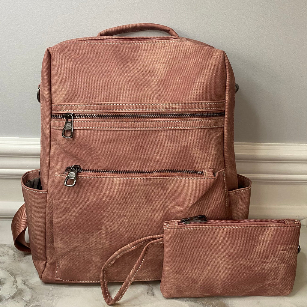 Denim Suede Brooke Backpack + Pouch - PREORDER