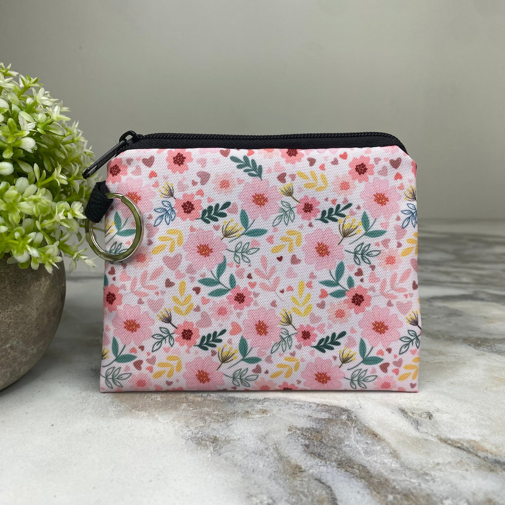 Mini Pouch - Floral Pink Yellow Green on White