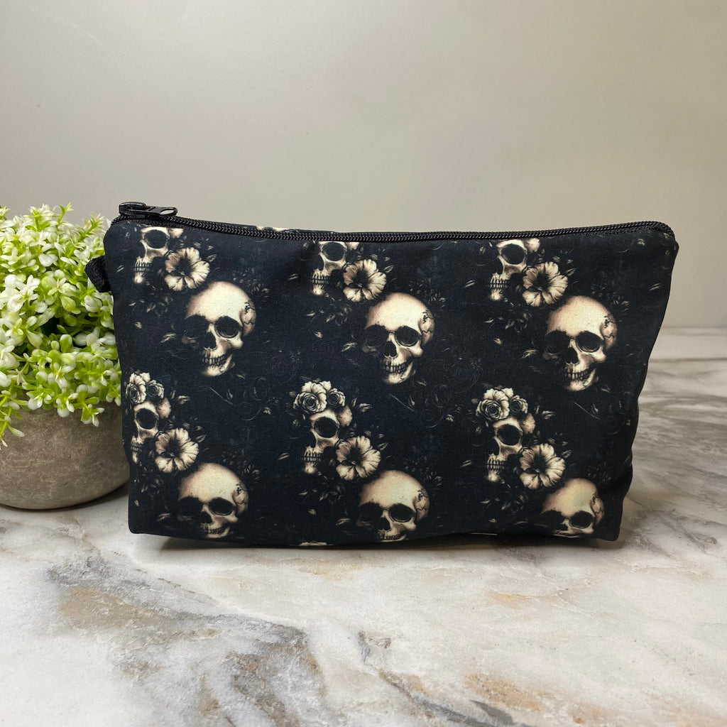 Pouch - Halloween Fall - Black Floral Skull
