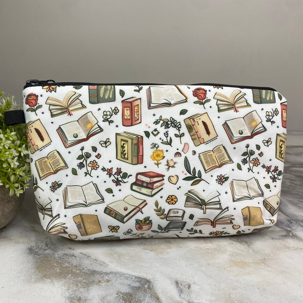 Pouch - Books, Floral Books on White