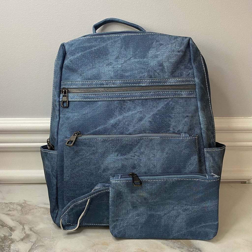 Denim Suede Brooke Backpack + Pouch - PREORDER