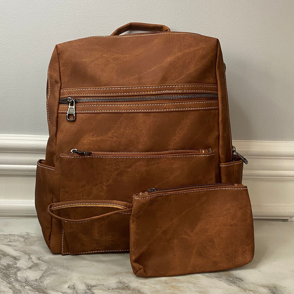 Denim Suede Brooke Backpack + Pouch - PREORDER