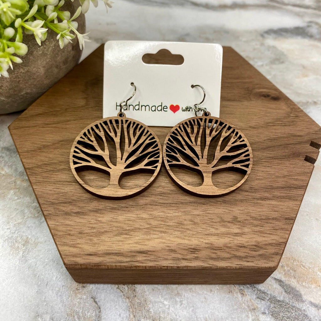 Wooden Dangle Earrings - Tree of Life