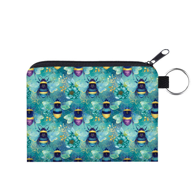 Mini Pouch - Teal Floral Bee