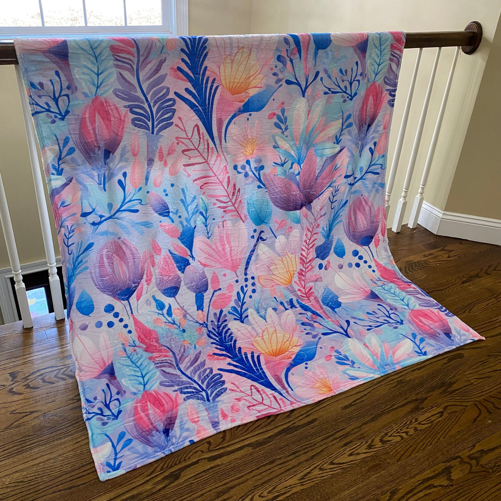 Blanket - Floral Purple Blue Watercolor