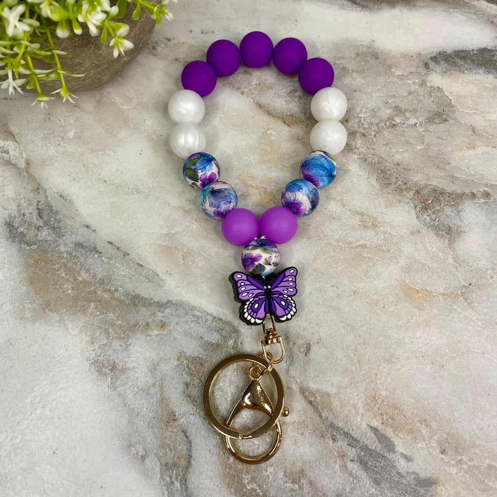 Silicone Bracelet Keychain - Purple Butterfly