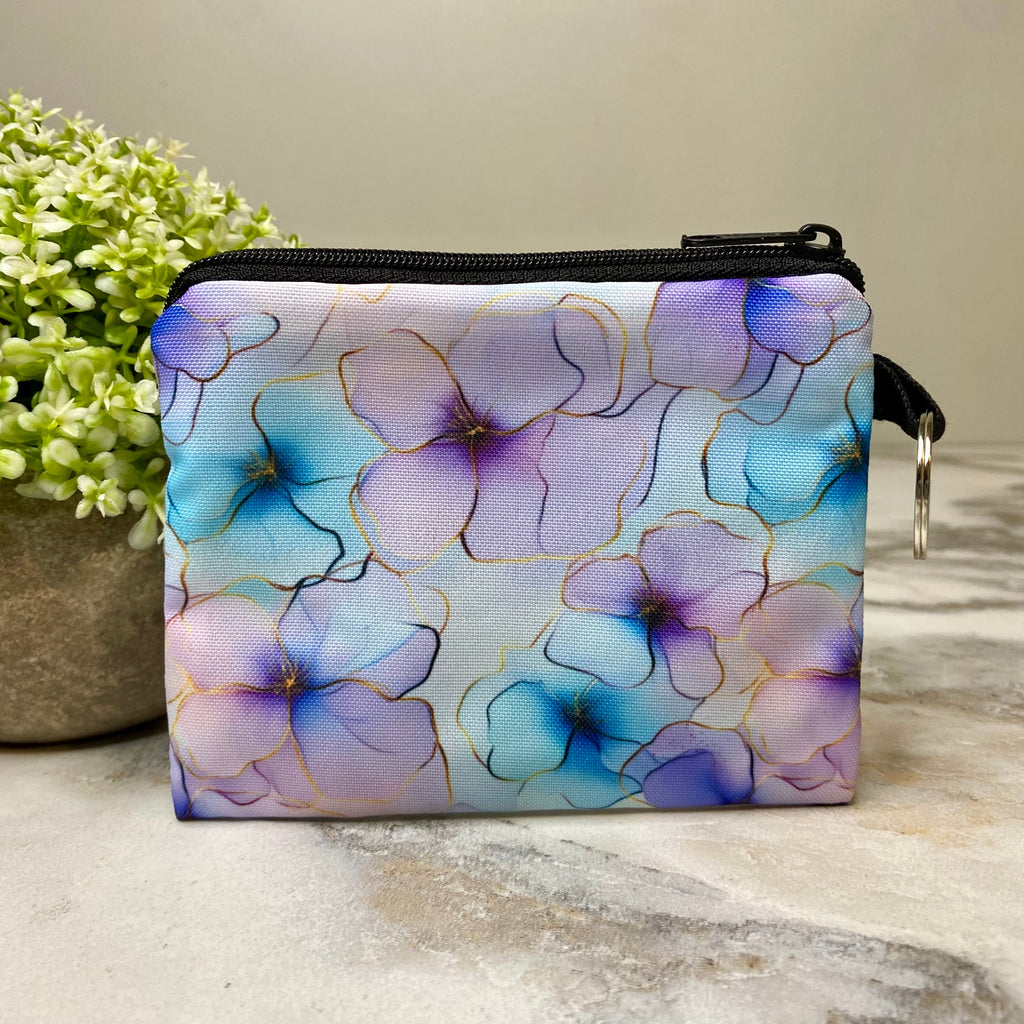 Mini Pouch - Floral Watercolor Outline Purple Blue