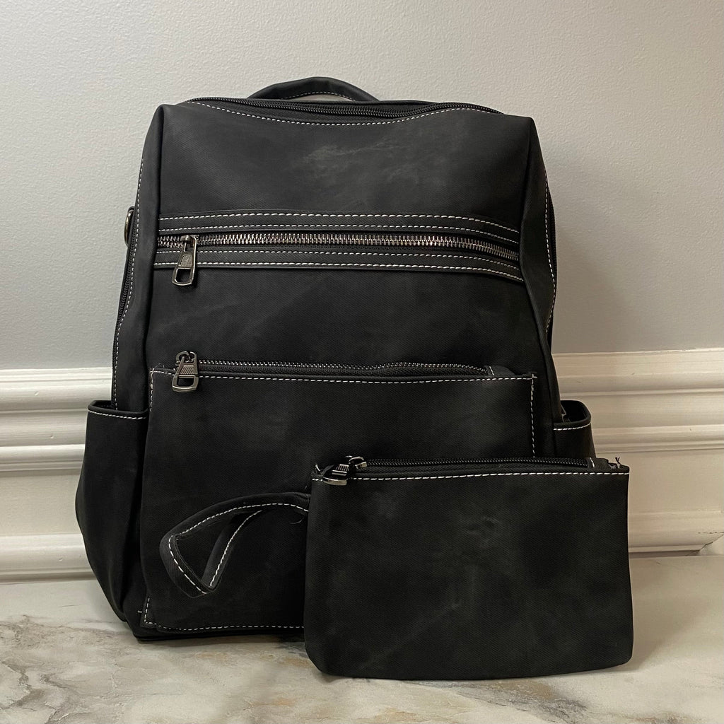 Denim Suede Brooke Backpack + Pouch - PREORDER