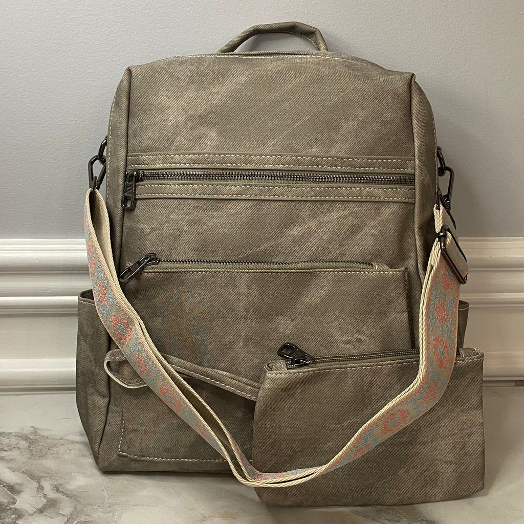Denim Suede Brooke Backpack + Pouch - PREORDER