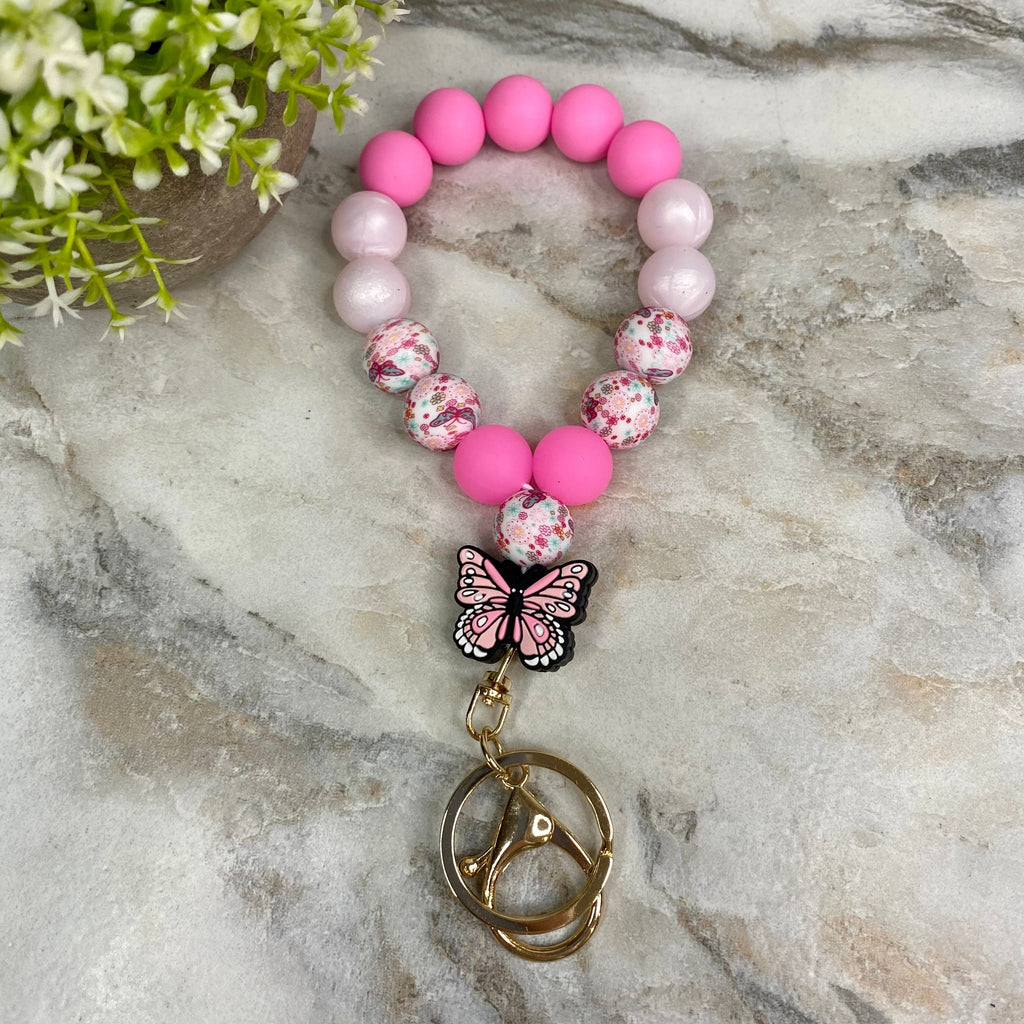 Silicone Bracelet Keychain - Pink Butterfly