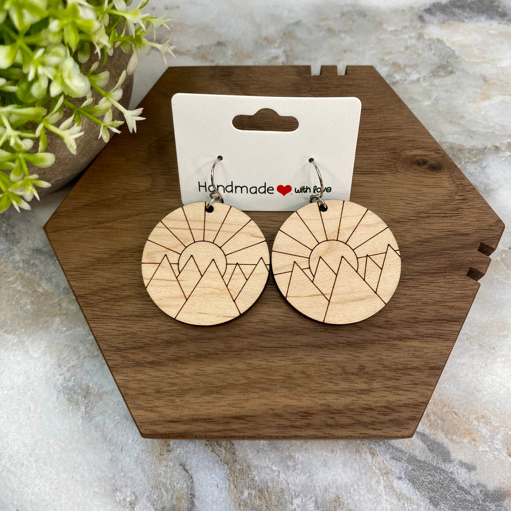 Wooden Dangle Earrings - Sunrise Mountains