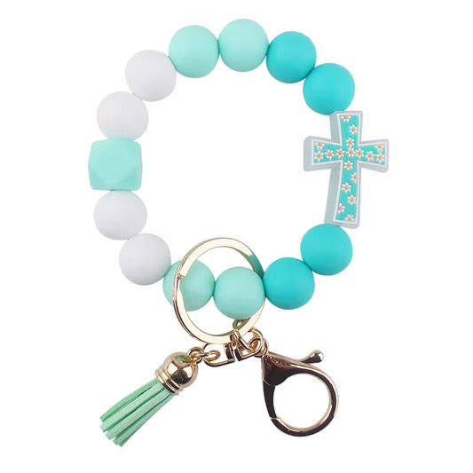 Silicone Bracelet Keychain - Floral Cross - PREORDER 5/6-5/9