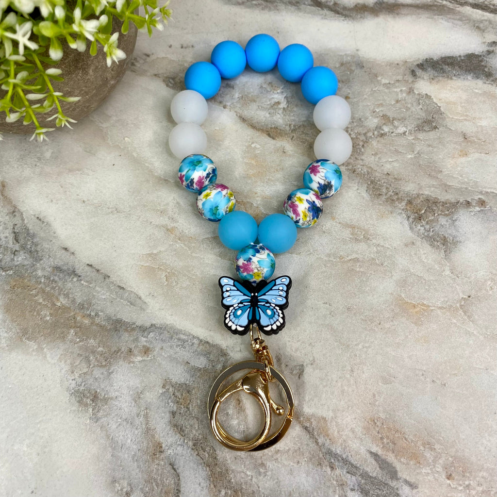 Silicone Bracelet Keychain - Blue Butterfly
