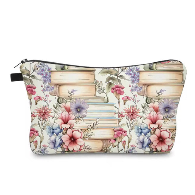 Pouch - Books Stack Cream Purple Floral