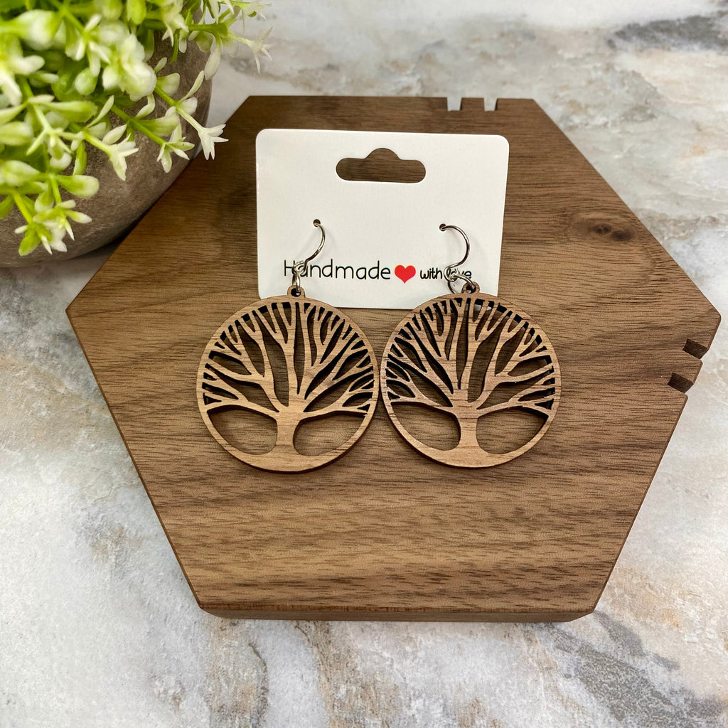 Wooden Dangle Earrings - Tree of Life
