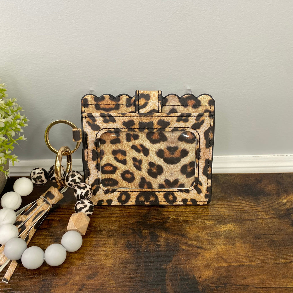 Silicone Bracelet Keychain Card Holder - Faux Leather Animal Print
