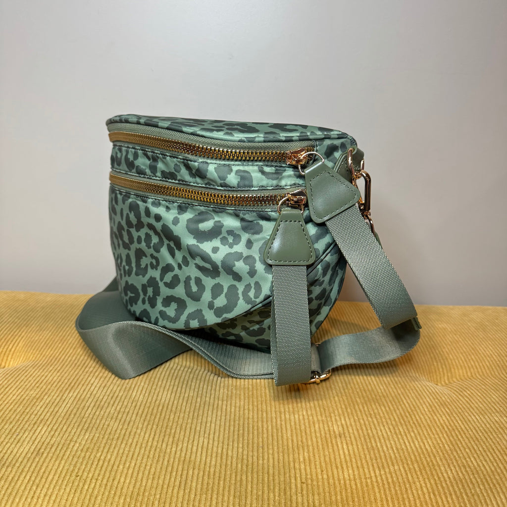 The Roni Nylon Crossbody - Animal Print Dark Green
