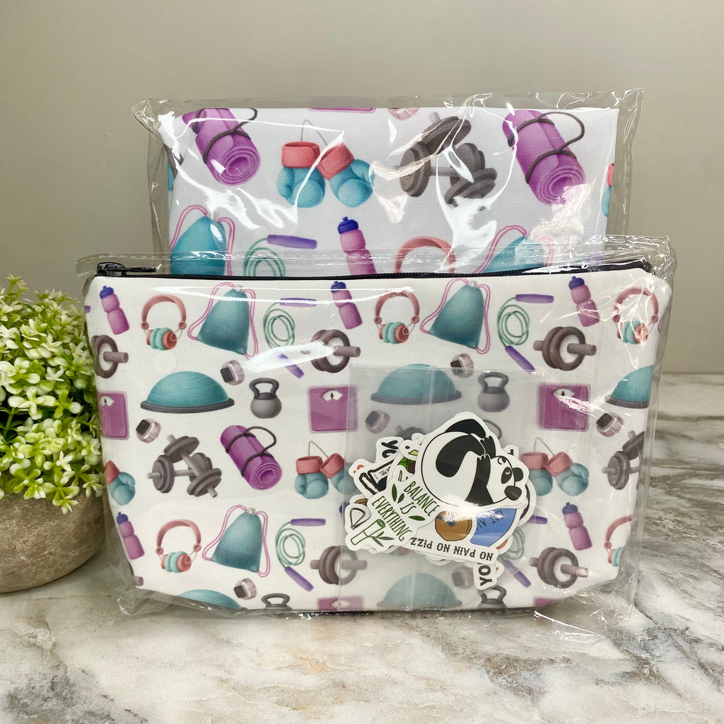 Drawstring, Pouch, & Sticker Pack Bundled Set - Gym Exercise Equipment