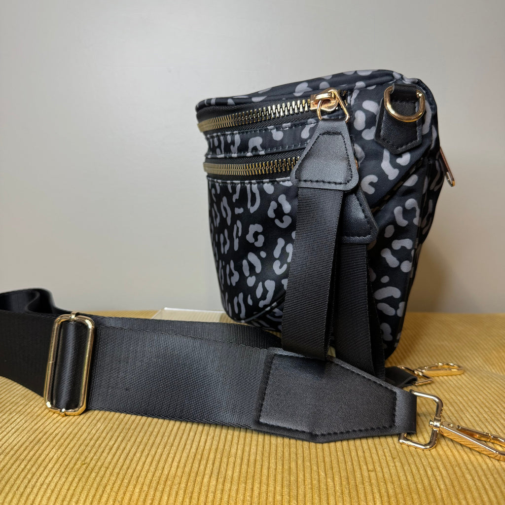 The Roni Nylon Crossbody - Black & Grey Animal - PREORDER