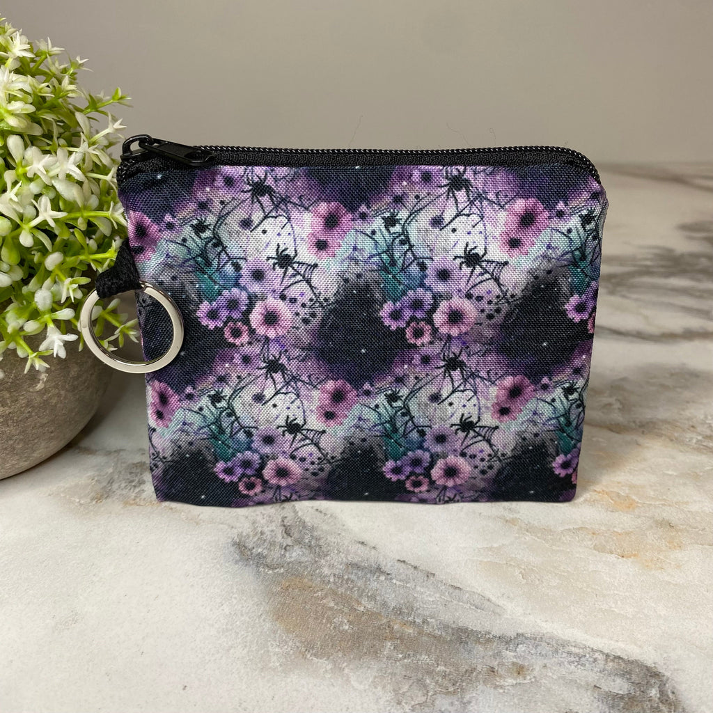 Mini Pouch - Halloween Fall - Spider Web Floral Purple Pink Teal
