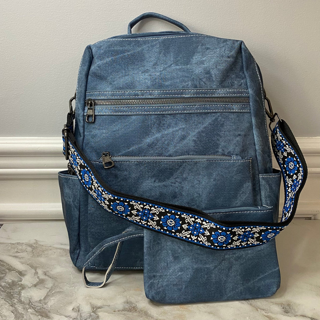 Denim Suede Brooke Backpack + Pouch - PREORDER