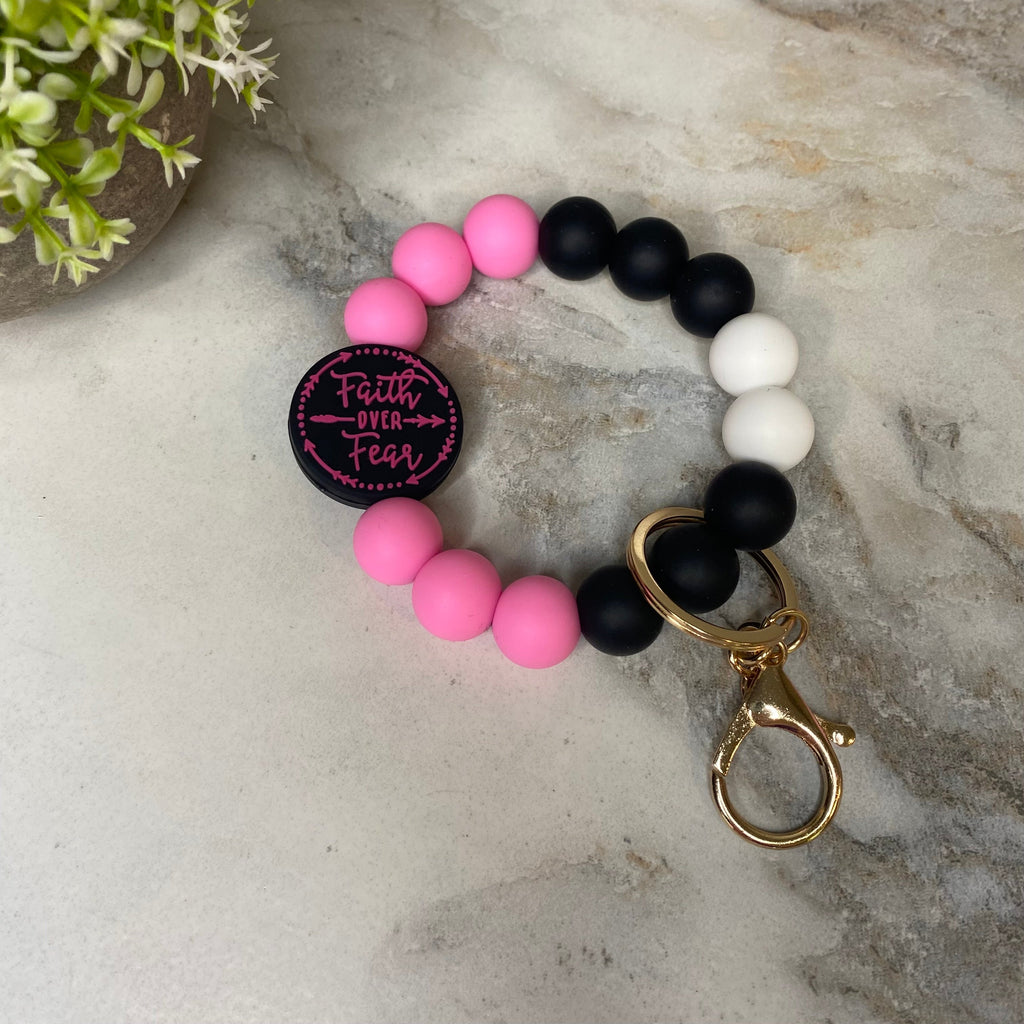 Silicone Bracelet Keychain - Faith Over Fear - Hot Pink
