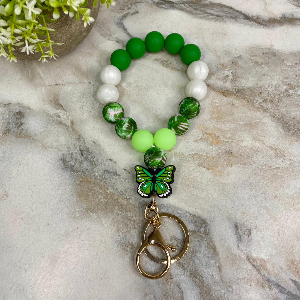 Silicone Bracelet Keychain - Olive Green Butterfly