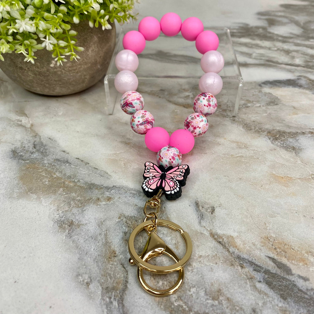 Silicone Bracelet Keychain - Pink Butterfly