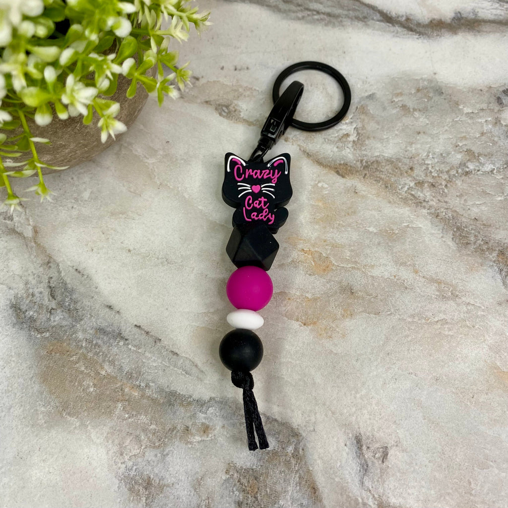 Keychain - Silicone Bead - Crazy Cat Lady