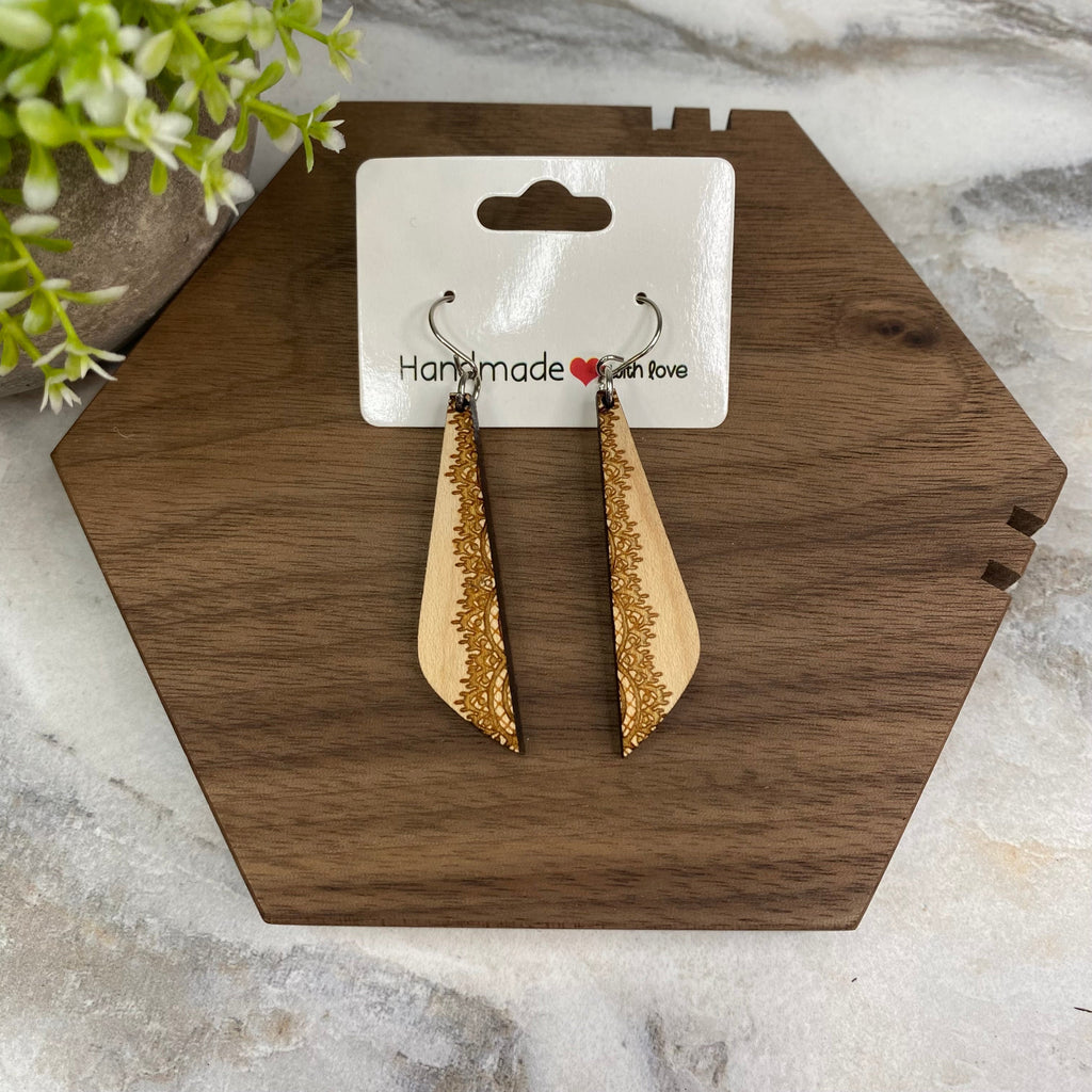 Wooden Dangle Earrings - Half Teardrop Design