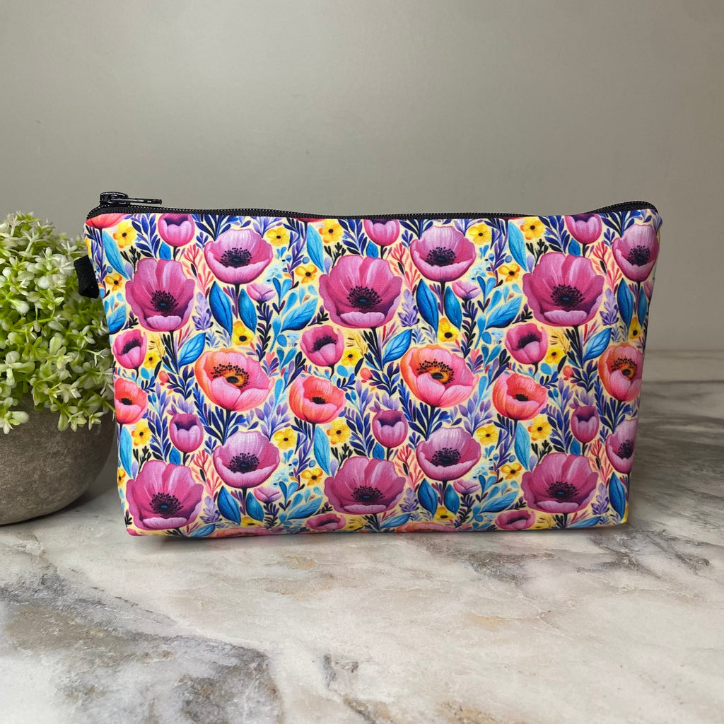 Pouch - Floral Pink Yellow Poppy