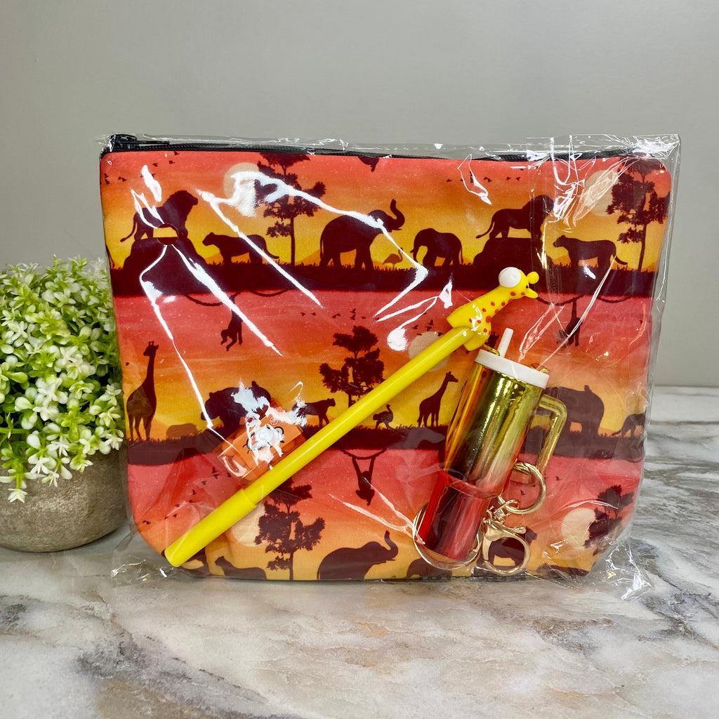 Pouch XL, Pen, TicTac, & Tumbler Keychain Bundled Set - Sunset Safari