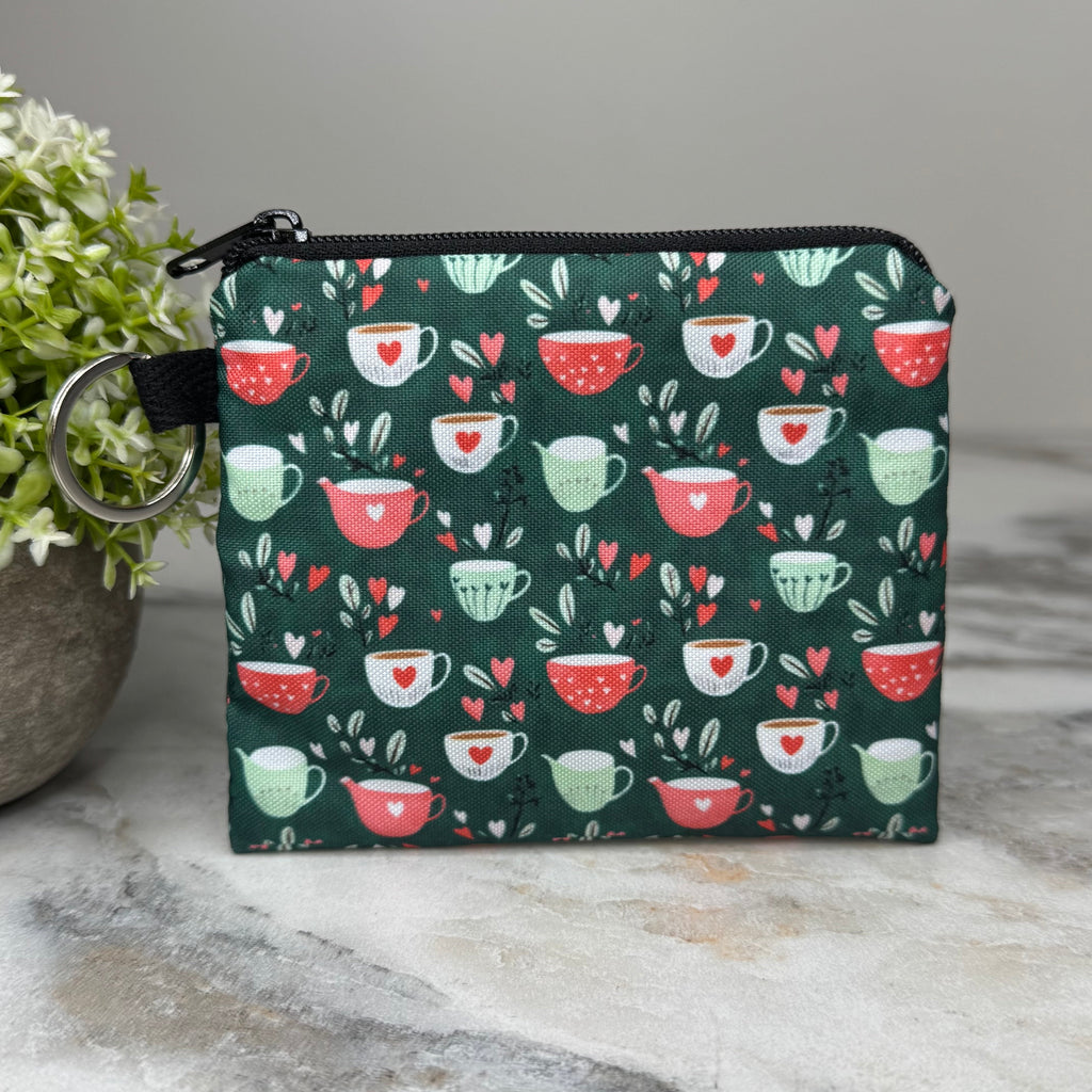 Mini Pouch - Tea Cups on Green