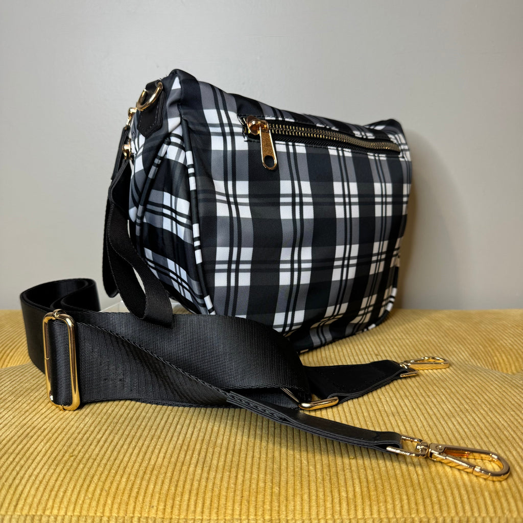 The Roni Nylon Crossbody - Black & White Plaid - PREORDER