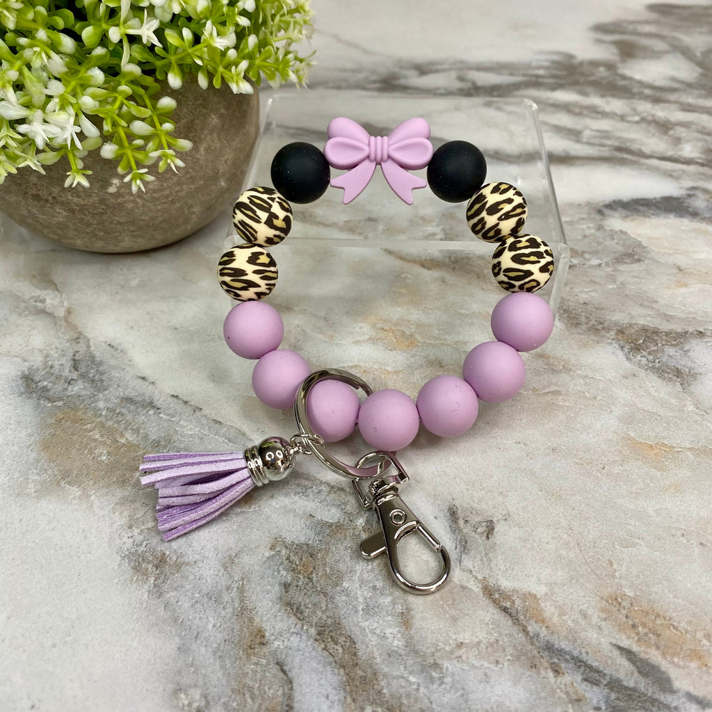 Silicone Bracelet Keychain - Purple Bow