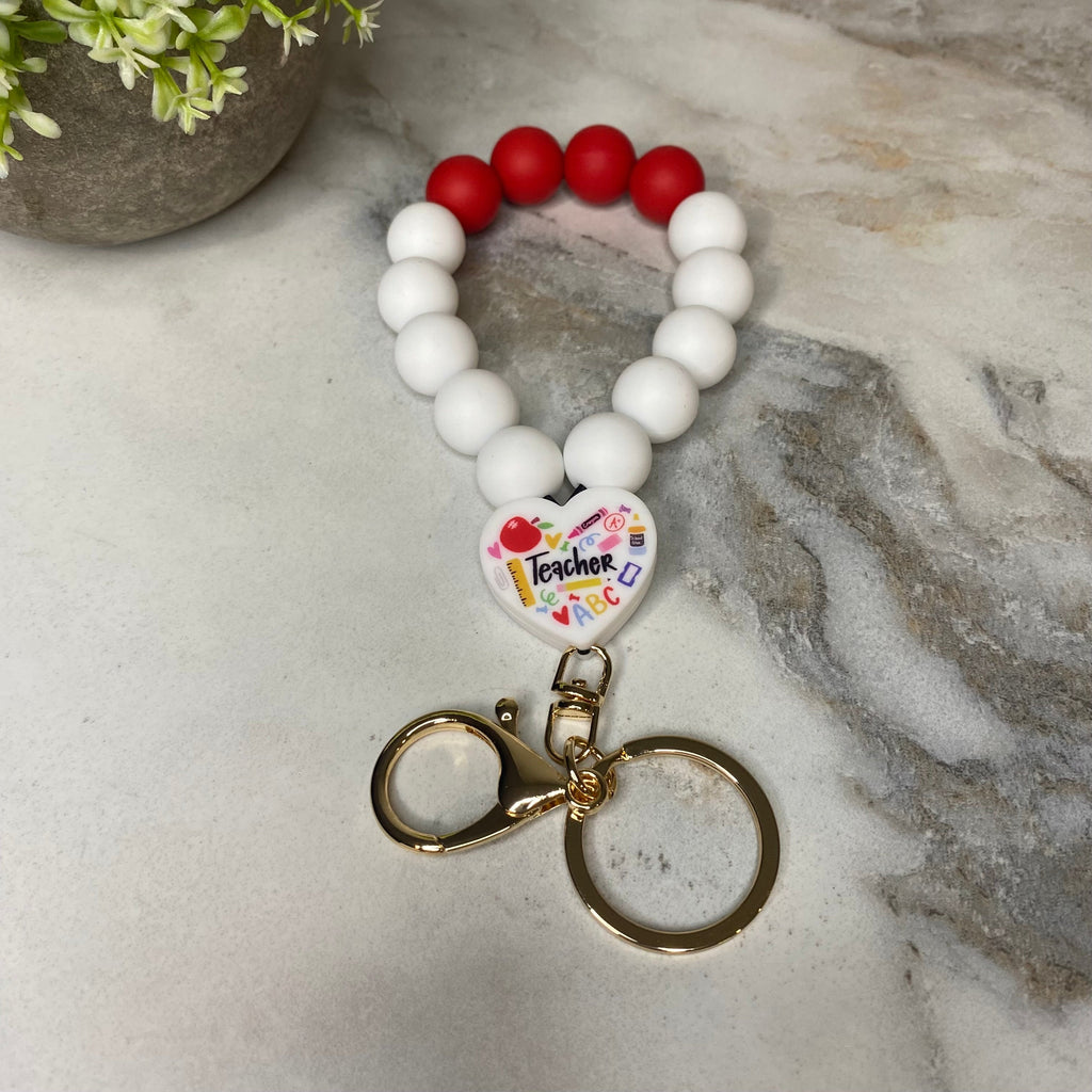 Silicone Bracelet Keychain - Teach - Red